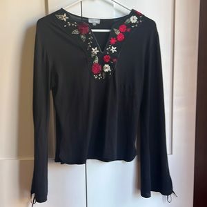 Bohemian Long Sleeve Black Top